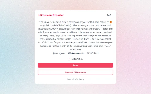 ICommentExporter: Exporte Comentários do Instagram para Excel CSV - Screenshot 2
