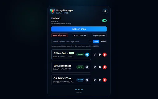 Proxy Manager: Gerencie e Alterne Proxies no Navegador Facilmente - Screenshot 1