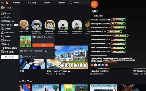Efaz’s Roblox Extension: Personalize o Roblox como nunca antes - Screenshot 1