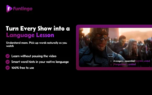 Funlingo: Aprenda idiomas assistindo Netflix e YouTube - Screenshot 1